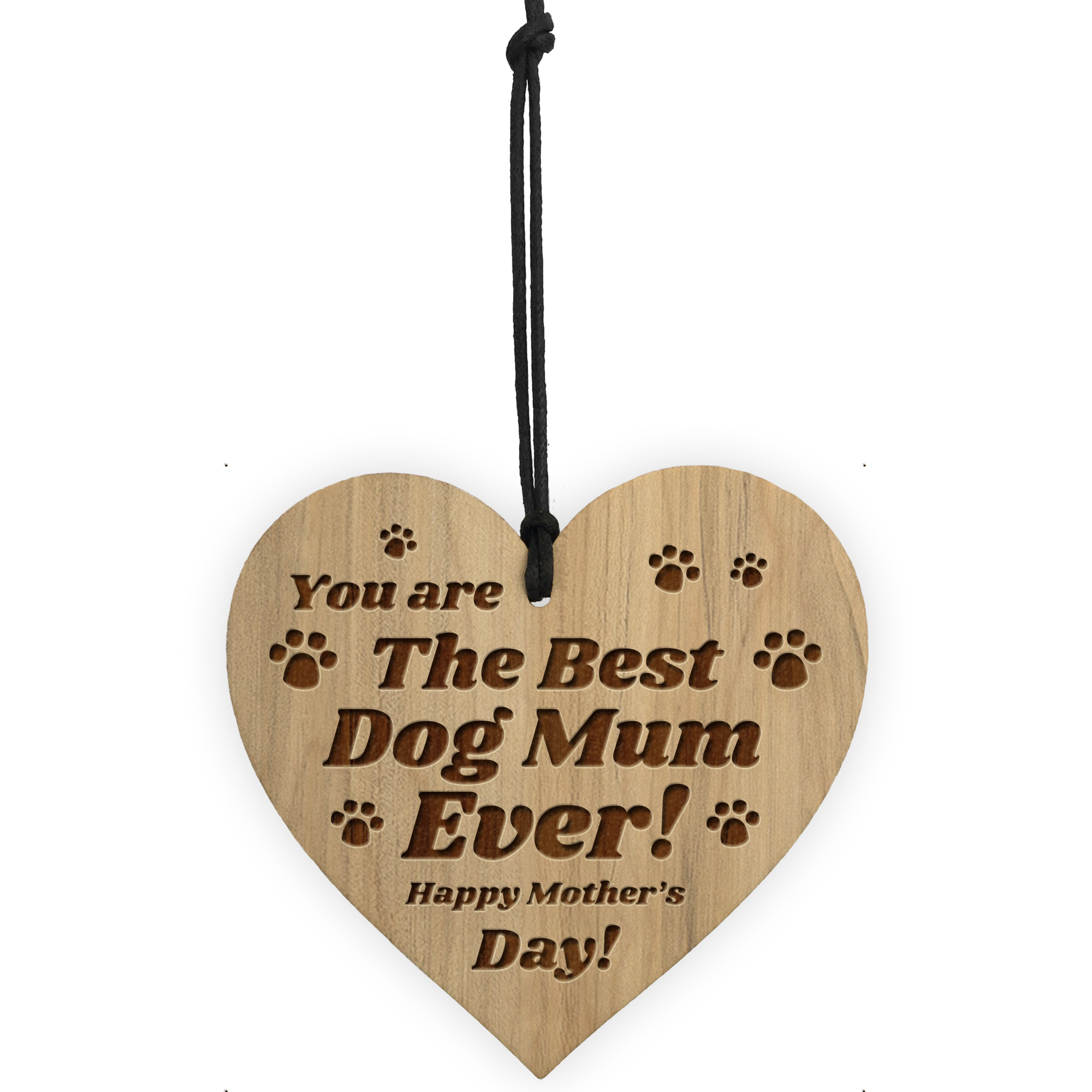 Targa A Forma Di Cuore In MDF "Best Dog Mum Ever" - 10x9 Cm, Con Corda In Iuta, Regalo Per La Festa Della Mamma Per Proprietari Di Cani - 2