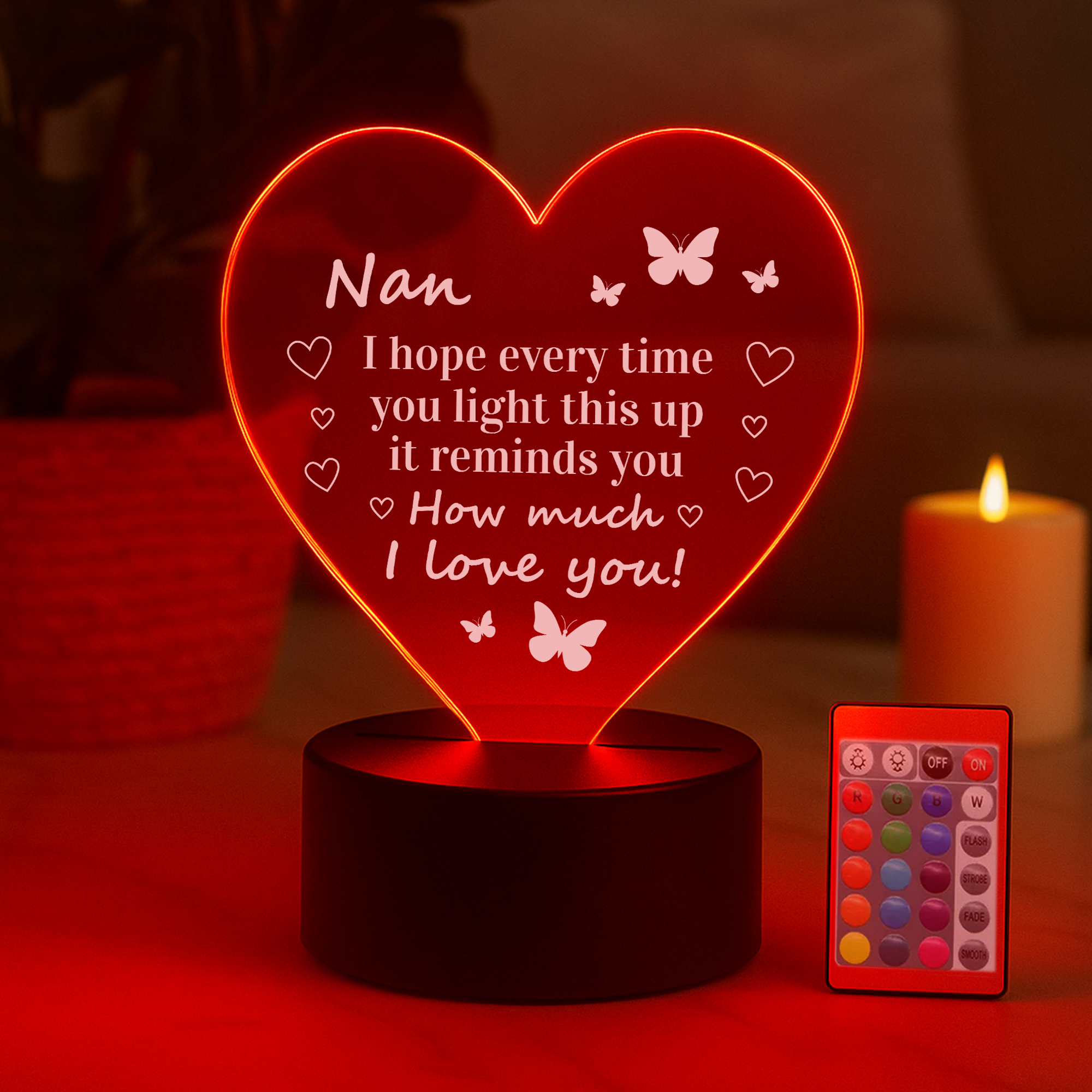 Vaso Luminoso Con Scritta 'Nan' – Regalo Emozionale Con Luci LED E Fiori Pesca