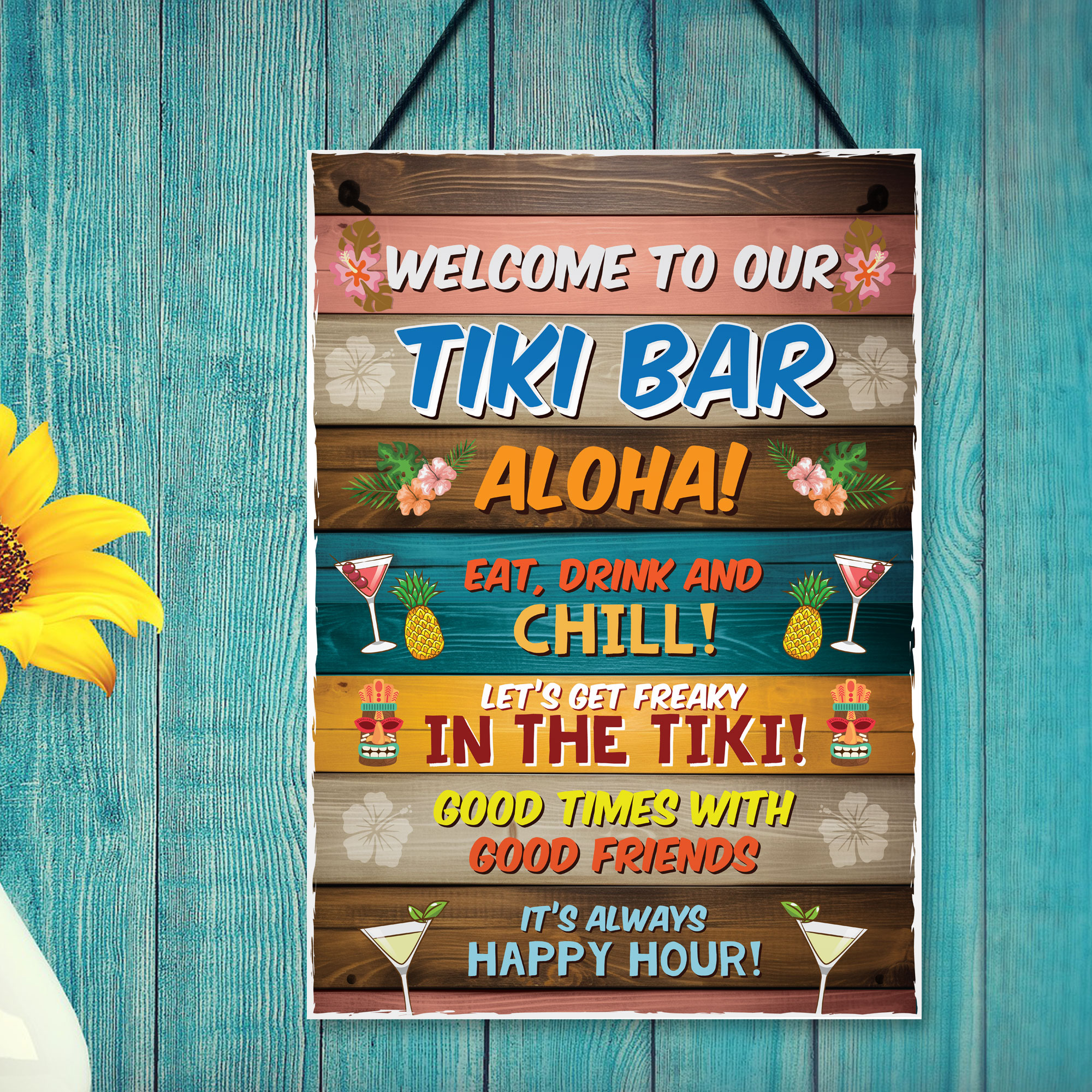 Hdadwy Targa in metallo con scritta The Tiki Bar, in metallo, decorazione da parete, decorazione per la casa, garage, 40,6 x 30,5 cm