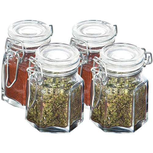 Brand New Set of 4 Airtight Spice Jars Clip Top Sealed Lid Herb Spice